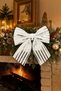 Christmas Tree Ornament 26 cm White Silver Striped Decorative Bow - 3