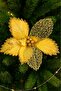 Christmas Pine Tree Ornament Ponsetya Flower Large Gold - 6