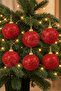 Christmas Pine Tree Ornament Shiny Red Glittery Cici Ball 7cm Set of 6 - 3
