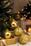 Christmas Pine Tree Ornament Set of 4 Gold Balls 10 cm