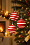 Christmas Tree Ornament Red and White Curved Cici Ball 8 cm Set of 3