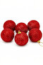 Christmas Pine Tree Ornament Shiny Red Glittery Cici Ball 7cm Set of 6 - 2
