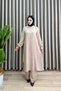Ajda Takim Tencel Fabric Women's Beige Openable Buttoned Hijab Tunic with Elastic Sleeves and Pants Two-Piece Set - 4