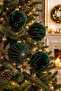 Christmas Tree Ornament Velvet Cici Ball 10 cm Set of 4 Dark Green