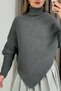 Gray Knitwear Turtleneck Low Shoulder Bat Sleeve Asymmetrical Cut Knitted Wide Form Sweater - 3