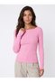 Pink Stretchy Textured Wide Collar Long Sleeve Relaxed Fit Knitted Blouse Suitable for Daily Use - 2