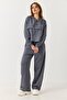 Gray Modal Fabric Stretchy Textured High Waist Wide Leg Comfortable Cut Sweatpants with Pockets