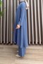 Feza Takim Crepe Fabric Indigo Front Stone Detailed Hijab Tunic Pants Double Set - 2