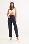 Navy Blue Polyester Fabric, Elastic Waist, Folded Legs, Standard Cut, Comfortable Fit Pants with Pockets - 3