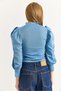Blue Stretchy Knitted Fabric High Neck Princess Sleeve Detailed Comfortable Fit Casual Style Blouse - 4