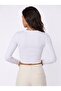 White Camisole Stretchy Textured Long Sleeve Crew Neck Letter Printed Crop Form Blouse - 2