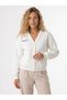 White Three-Thread Ribbed V-Neck Regular Cut Buttoned Ribbed Detailed Pocketed Cardigan - 2