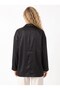 Black Satin Textured Double-Breasted Collar Oversize Button Detailed Long Sleeve Relaxed Fit Blazer Jacket - 3