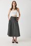 Khaki Cotton Blend Fabric Side Zipper Pocket Plaid Patterned Bell Shape Skirt - 2