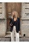 Black Woven Fabric Long Sleeve Oversize Comfortable Fit Classic Blazer Jacket with Two Buttons on the Front