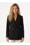 Black Woven Fabric Double-Breasted Collar Regular Cut Flap Pocket Detailed Long Sleeve Classic Jacket - 2