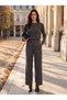 Smoked Viscose Blended Stretch Fabric High Waist Wide Leg Single Button Detailed Fabric Trousers