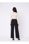 Black Woven Fabric High Waist Wide Leg Comfortable Cut Pants with Pockets Suitable for Daily Use - 3
