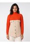 Orange Cotton Diamond Knitted Half Turtleneck Quilted Garnished Knitwear Sweater - 2