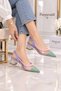 Women's Colorful Toe-Strap Transparent Detailed Slingback 3cm Heeled Ballerinas - 2