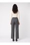 Smoked Viscose Blended Stretch Fabric High Waist Wide Leg Single Button Detailed Fabric Trousers - 3