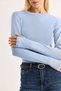 Blue Stretchy Textured Crew Neck Long Sleeve Straight Cut Finger Loop Knitted Blouse - 6