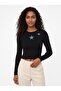 Black Camisole Crew Neck Long Sleeve Crop Form Star Embroidered Knitted Blouse - 2