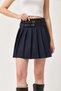 Navy Blue Viscose Blended Fabric High Waist Pleated Double Belt Detailed Mini Skirt - 2