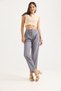 Gray Polyester Fabric Comfortable Fit Pants with Elastic Waist and Folded Leg Detail - 3