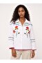 White Cotton Polyester Off-Shoulder Floral Pattern Embroidered Buttoned Quilted Jacket - 2