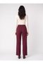 Burgundy Viscose Blended Stretch Fabric Single Button Detail Wide Leg High Waist Trousers - 3