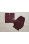 Women's Plus Size Plum Flower Embroidered Buttoned Interlock Pajama Set - 2