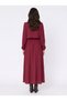 Burgundy Woven Fabric Shirt Collar Waist Gathered Detailed Comfortable Fit Long Sleeve Dress - 3
