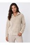 Beige Welsoft Plush Half-Zip Stand Collar Long Sleeve Comfortable Fit Sweatshirt - 2