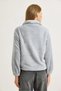 Gray Welsoft Soft Textured Stand Collar Comfortable Cut Sweatshirt with Chest Embroidery and Half Zipper Detail - 3