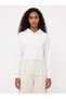 White Cotton Fabric Hooded Collar Drop Shoulder Rope Fringe Detailed Comfortable Fit Sweatshirt - 2