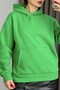 Green Three-Threaded Hooded Long Sleeve Relaxed Fit Sweatshirt with Kangaroo Pocket - 4