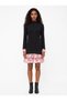 Black Cotton Thessaloniki Textured Half Turtleneck Dress with Sleeves and Skirt Trim, Comfortable Fit - 2