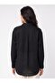 Black Woven Fabric Shirt Collar Long Sleeve Cuffed Basic Shirt with Side Slits - 3