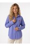 Purple Cotton Blend Shirt Collar Oversize Drop Shoulder Basic Shirt with Heart Embroidery Detail - 2