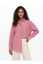 Red Stretchy Lycra Fabric Off-Shoulder Oversize Striped Buttoned Basic Shirt Collar Shirt - 2
