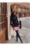 Black Cotton Thessaloniki Textured Half Turtleneck Dress with Sleeves and Skirt Trim, Comfortable Fit