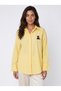 Yellow Cotton Blend Long Sleeve Oversize Basic Shirt with Teddy Bear Embroidery Collar Shirt - 2