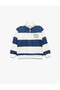 Half Zipper High Collar Oversize Striped Ecru Boys' Sweatshirt 7Wkb10051Tk
