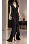 Women's Black Crepe Fabric Double Breasted Neckline Skirt Flounced Evening Dress Graduation Wedding Dress