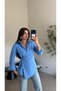 Blue asymmetrical cut buttoned shirt