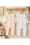 Newborn Girl Baby 100% Cotton Patterned 2-Piece Jumpsuit Set with Booties 3-6 Months - 3