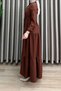 Suede Dress Maya Fabric Women's Bitter Brown Openable Buttoned Waist Tie Elastic Sleeves Comfortable Cut Islamic Dress - 4