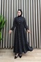 Semra Dress Viscose Printed Fabric Women's Black Collar Openable Buttoned and Waist Tied Islamic Dress - 3