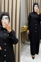 Feden Takim Modal Viscose Fabric Women's Black Two-Piece Set with Detachable Button Detail and Hijab Pants - 2